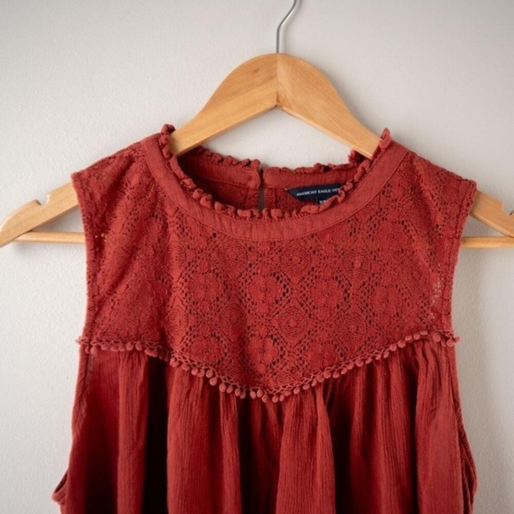 Boho Cottage Earthy American Eagle Peasant Tank Blouse - Picture 3 of 8